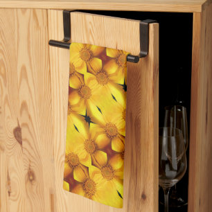 Paño De Cocina Pétalos De Flor De Marea Amarilla Y Patrón Central