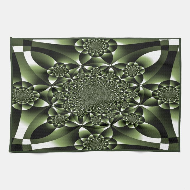 Paño De Cocina Pétalos de hojas de bosque verde blanco (Horizontal)