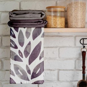 Paño De Cocina Pétalos florales de acuarela - púrpura y gris