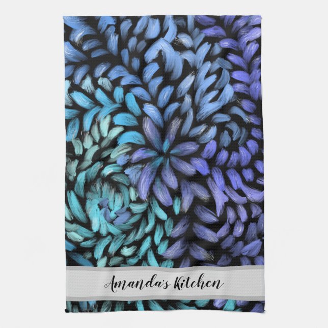 Paño De Cocina Pétalos verde azulados y azules giratorios persona (Vertical)