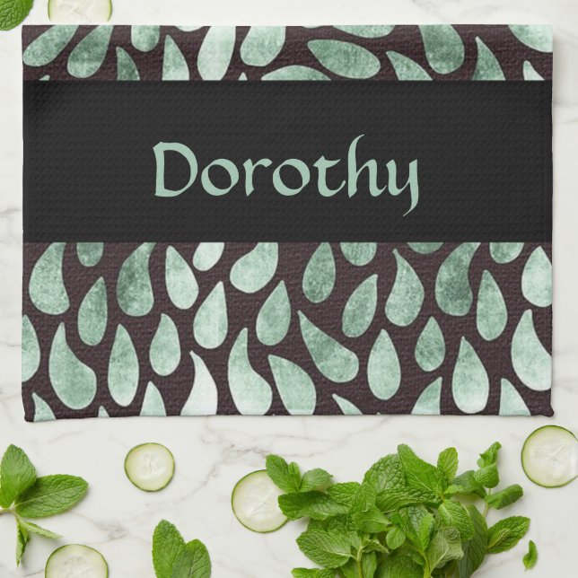 Paño De Cocina Pétalos verdes degradados sobre negro (Doblado)