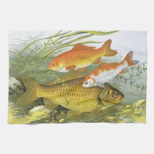 Paño De Cocina Pez Koi Goldfish, Vida Marina Acuática Antigua