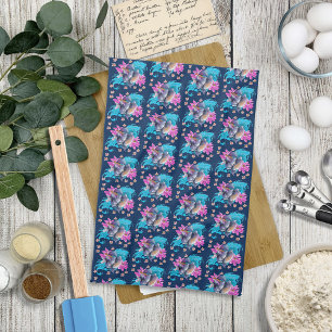 Paño De Cocina Pez luchador siamés Betta olas de loto azul