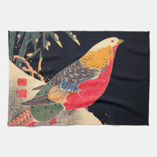 Paño De Cocina Pheasant Golden Vintage Bird Japanese Woodblock Pr