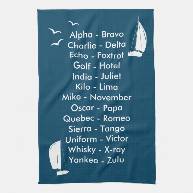 Paño De Cocina Phonetic Alphabet Ocean Blue Sailing (Vertical)