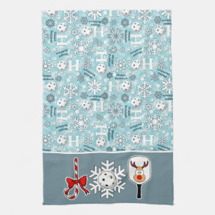 Paño De Cocina Pickleball Joy Navidades Blue White Reindee
