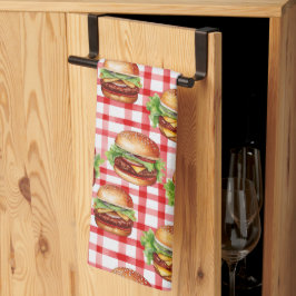 Paño De Cocina Picnic Burger Delight Retro Gingham & Cheeseburger