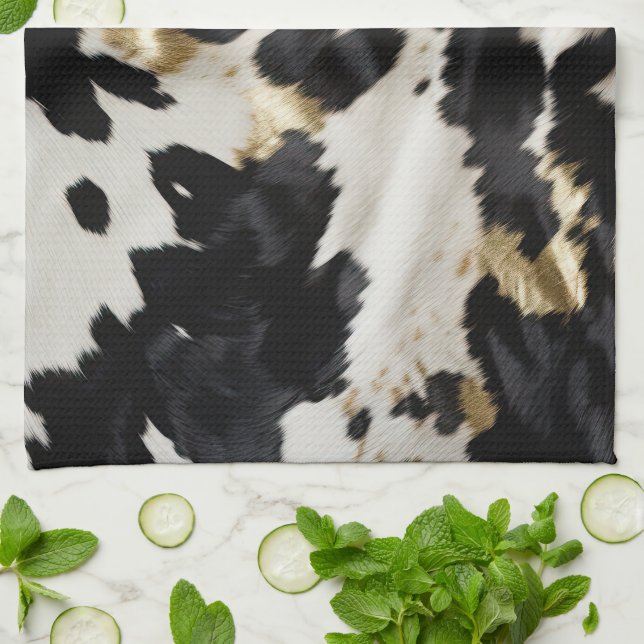 Paño De Cocina Piel de vaca de oro blanco negro (Doblado)