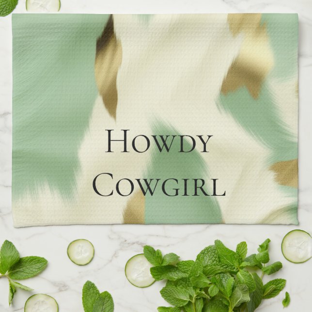 Paño De Cocina Piel de vaca Mint Green Cream Gold (Doblado)