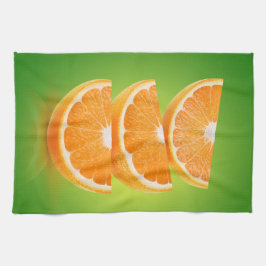 Paño De Cocina Piezas de naranja sobre verde