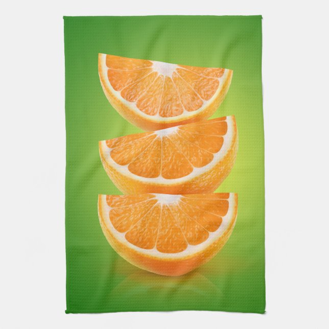 Paño De Cocina Piezas de naranja sobre verde (Vertical)