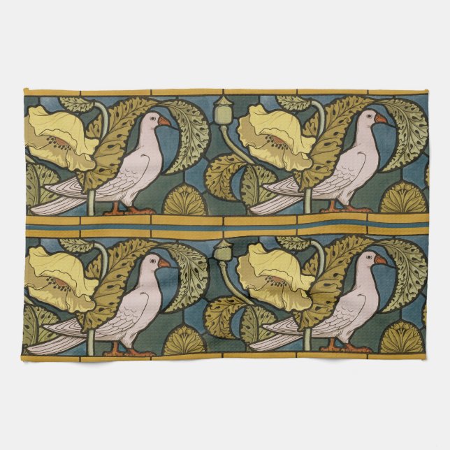 Paño De Cocina Pigeon Blue Yellow Fish Art Nouveau (Horizontal)