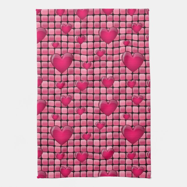 Paño De Cocina Pila rosada con los corazones (Vertical)