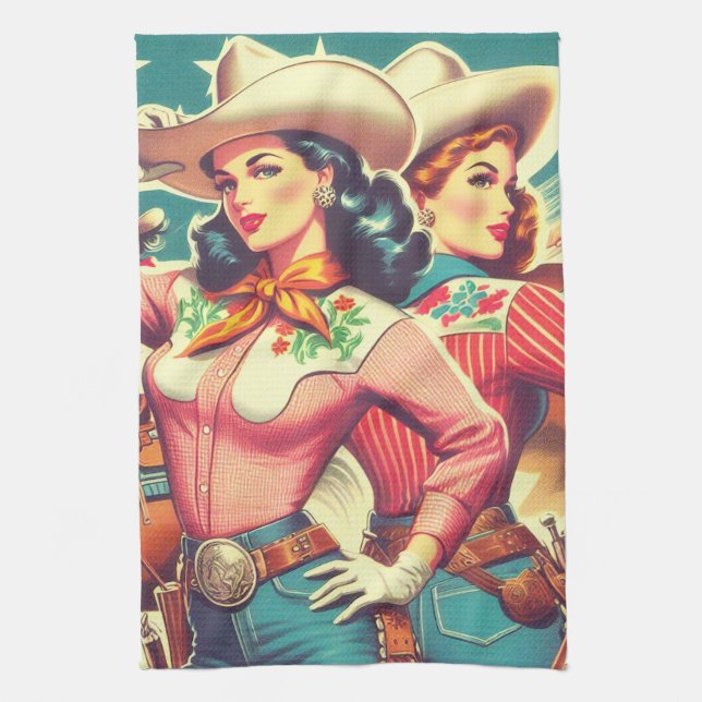 Paño De Cocina Pin-ups Retro Cowgirls (Vertical)