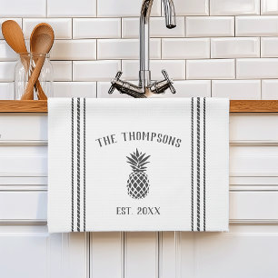 Paño De Cocina Piña Rústica Gris y Blanca Personalizada
