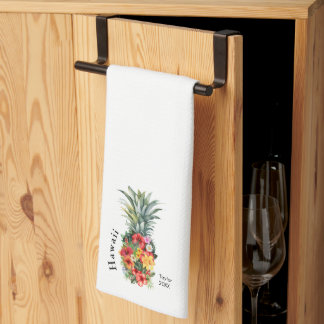 Paño De Cocina Piña tropical hawaiana con flores, nombre familiar