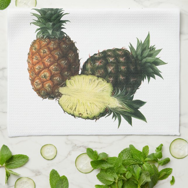 Paño De Cocina Piñas hawaianas de época, fruta orgánica (Doblado)