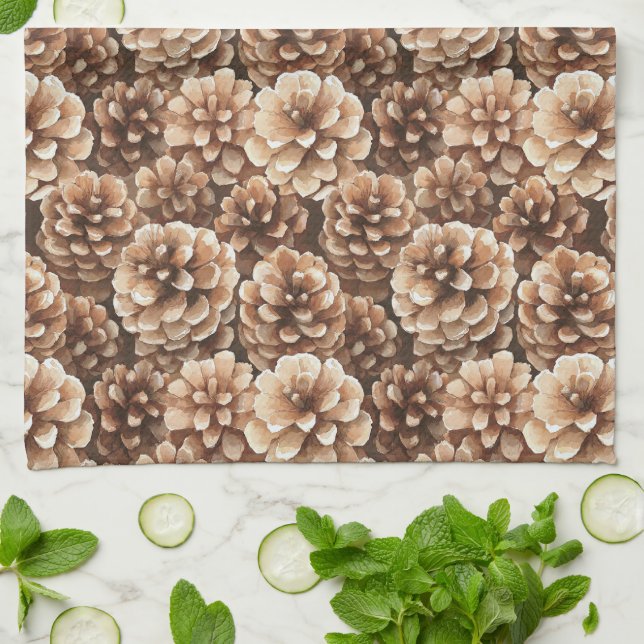 Paño De Cocina Piñas Marrones Naturaleza  (Doblado)