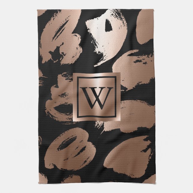 Paño De Cocina Pincel abstracto de oro negro y Rosa (Vertical)