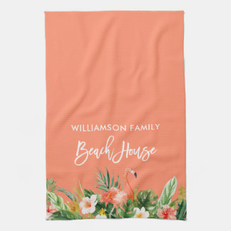 Paño De Cocina Pincel Script Coral Tropical Floral Beach House