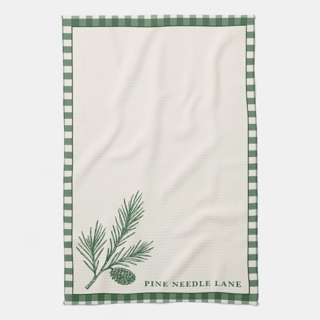 Paño De Cocina Pine Needle Lane Gingham Trim With Pinecone Accent (Vertical)