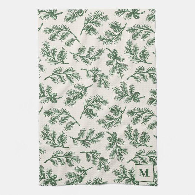 Paño De Cocina Pine Needle Lane-Pinecone Print & Monogram Detail (Vertical)