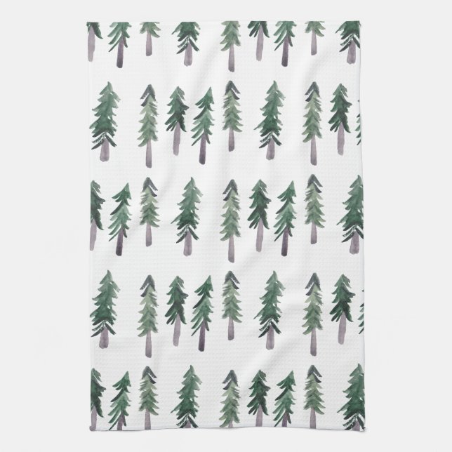 Paño De Cocina Pine Trees Forest Pattern Watercolor (Vertical)