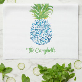 Paño De Cocina Pineapple Chinoiserie Personalizado Blue White Pre