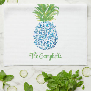 Paño De Cocina Pineapple Chinoiserie Personalizado Blue White Pre