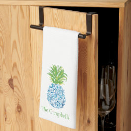 Paño De Cocina Pineapple Chinoiserie Personalizado Blue White Pre