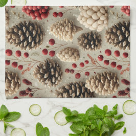 Paño De Cocina Pineconas de invierno y Berries rojas