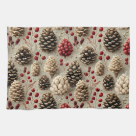 Paño De Cocina Pineconas de invierno y Berries rojas
