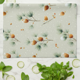 Paño De Cocina Pinecones de invierno y ramas de nieve