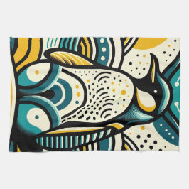 Paño De Cocina Pingüino Azul Verde azulado Amarillo Mostaza En On