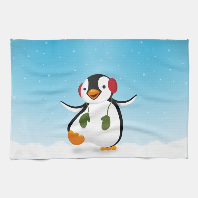 Paño De Cocina Pingüino de invierno divertido (Horizontal)