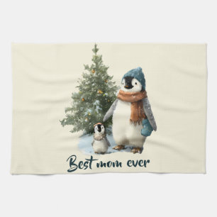 Paño De Cocina Pingüino de invierno personalizado “Mejor mamá del