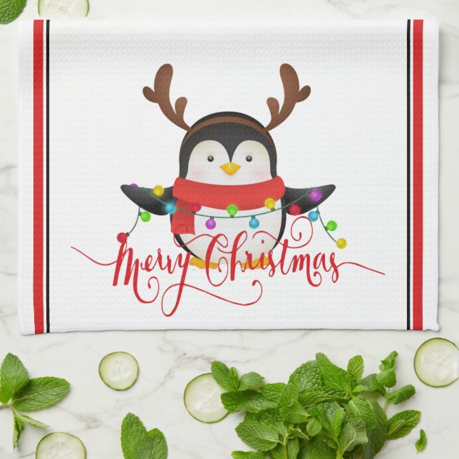Paño De Cocina pingüino de Navidad   (Doblado)