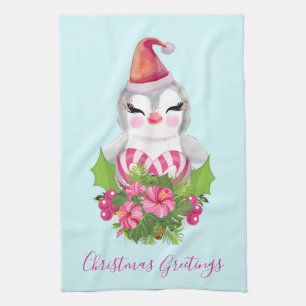 Paño De Cocina Pingüino de Navidades burdos en Santa Hat