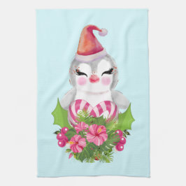 Paño De Cocina Pingüino de Navidades burdos en Santa Hat