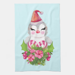 Paño De Cocina Pingüino de Navidades burdos en Santa Hat