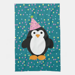 Paño De Cocina Pingüino Fiesta lindo con patrón confetti