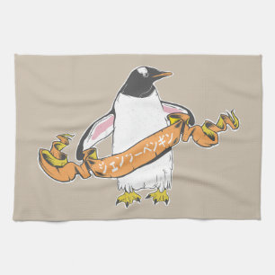 Paño De Cocina Pingüino Gentoo en japonés escribiendo kanji