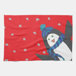 Paño De Cocina Pingüino navidad en rojo