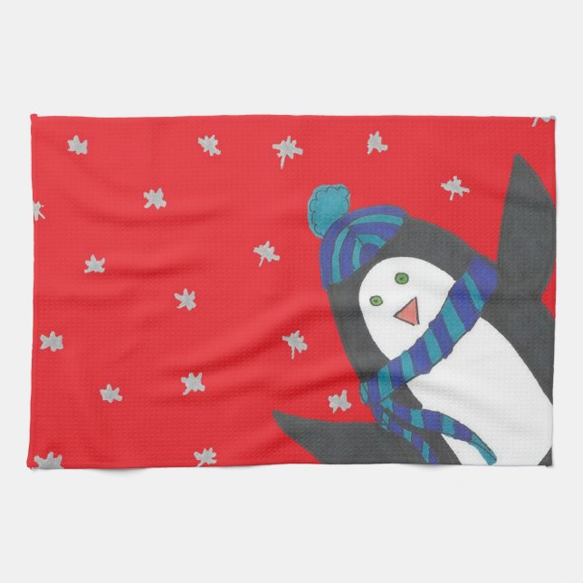 Paño De Cocina Pingüino navidad en rojo (Horizontal)