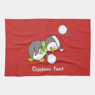 Paño De Cocina Pingüino navidad recibiendo bola de nieve