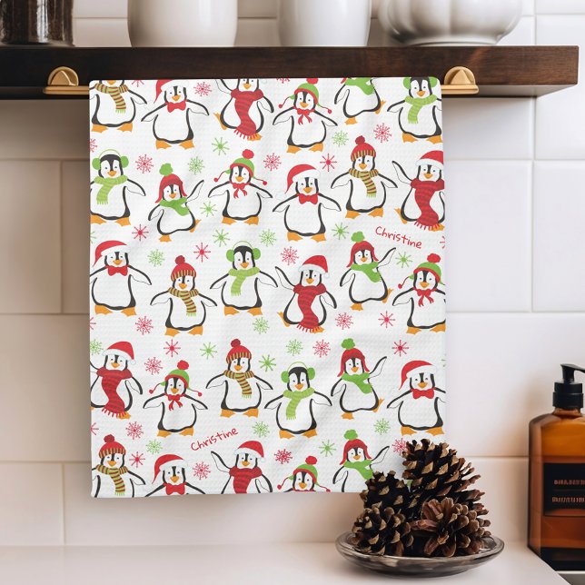 Paño De Cocina Pingüinos bailarines Navidades del patrón rojo y v (Subido por el creador)