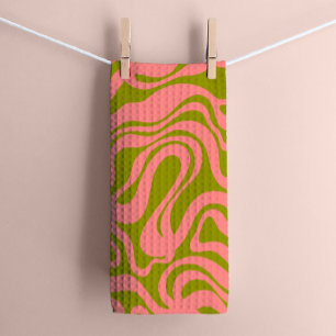 Paño De Cocina Pink and Green 1970 Retro Modern Swirl