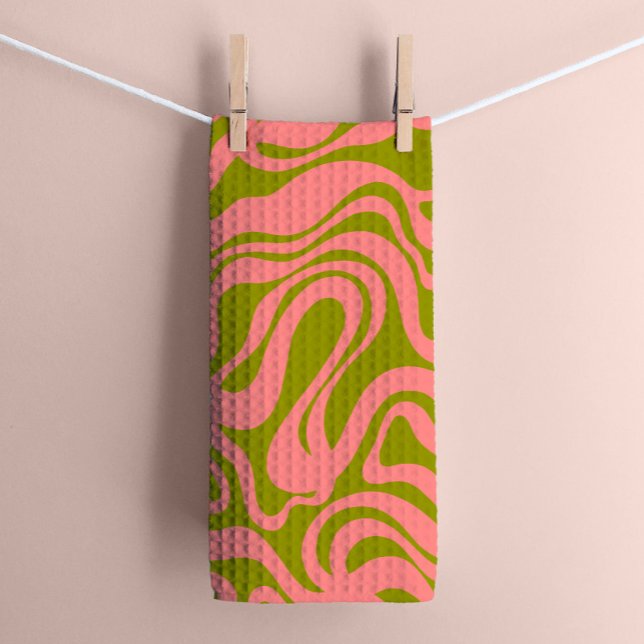 Paño De Cocina Pink and Green 1970 Retro Modern Swirl (Subido por el creador)