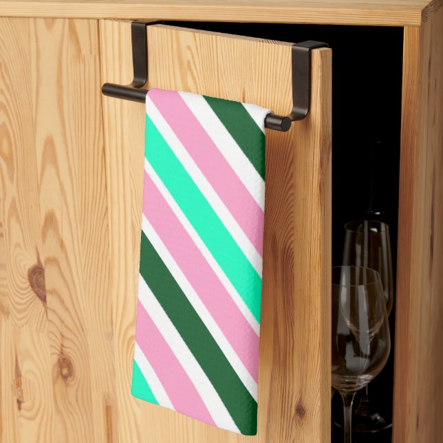 Paño De Cocina Pink and Green Christmas Candy Stripes  (Pliegue de tercios)
