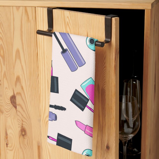 Paño De Cocina Pink and Purple Make Up Cosmetics Pattern (Pliegue de tercios)